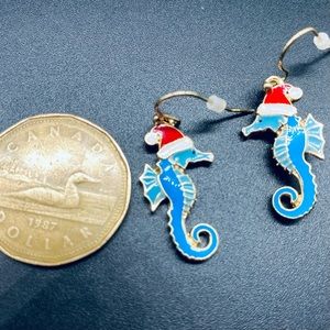Seahorse with a Santa Hat Earrings